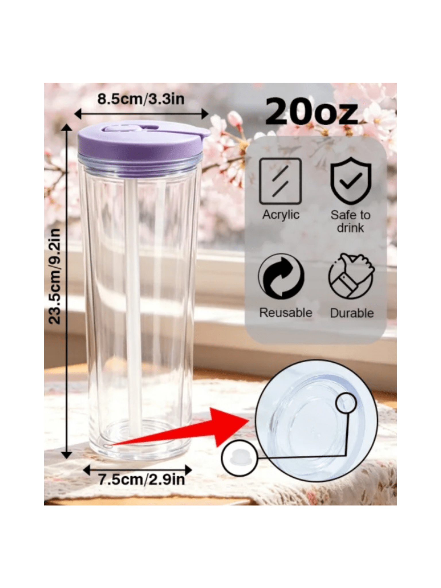 20oz Acrylic Snow Globe Cup - Colored Flip Straw lid - Tipsy Magnolia