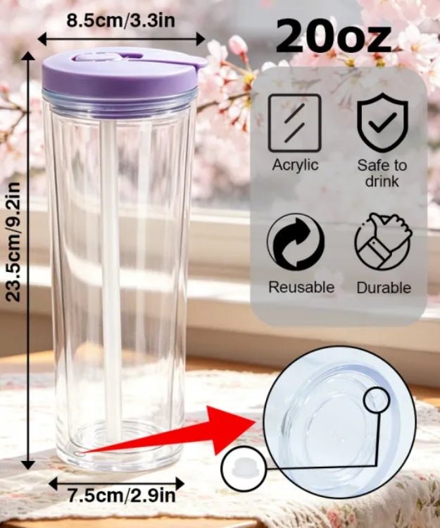 20oz Acrylic Snow Globe Cup - Colored Flip Straw lid - Tipsy Magnolia
